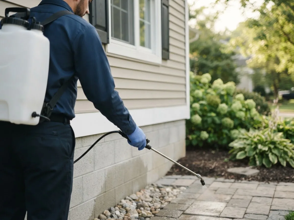 Pest control technician inspecting a home in Batson, TX